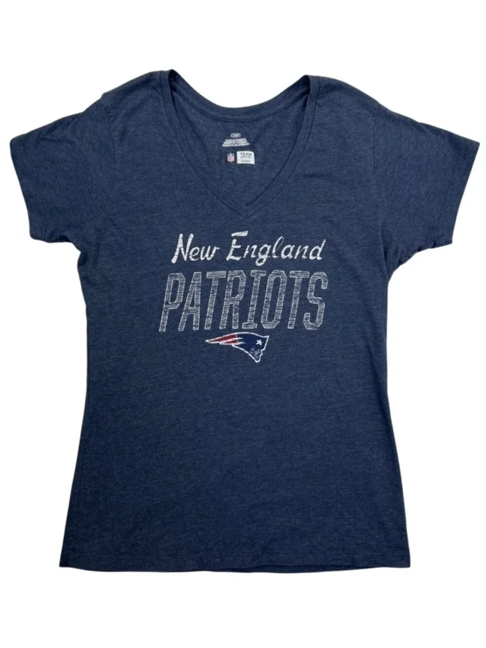 NFL Team Apparel Official  New England Patriots Sz L V-Neck T-Shirt Navy Blue